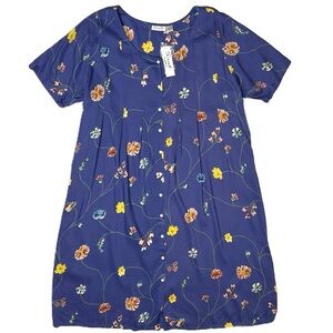 NEW! Vtg Sante Blue Floral Full Button 3X Midi Dress Short Slve Cottage Teacher